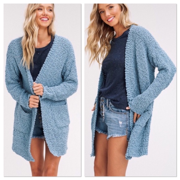 SALE! Sage Popcorn Chunky Knit Open Cardigan - Picture 4 of 6